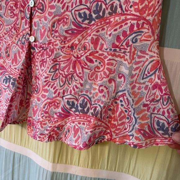 Nanette Lepore Paisley Ruffle-Sleeve Peplum Blouse Sz Large - Picture 5 of 9